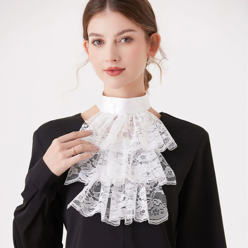 

Women Retro Ruffled Lace Decorative Collar Renaissance Detachable Palace Ruff Collar Cosplay Costume Accessories