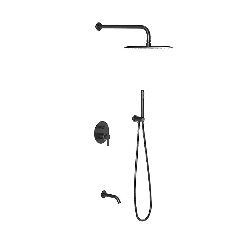 Matte Black Concealed Wall Mounted Shower Faucet System Single Handle Brass Material Ceramic Valve Modern Design Rectangular
