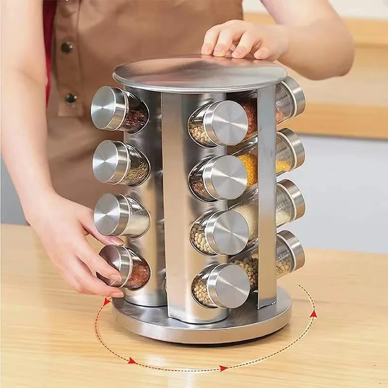 

Kitchen Supplies Rotary Seasoning Rack, Household Rotary Seasoning Can, Stainless Iron Spice Storage Seasoning Box Set