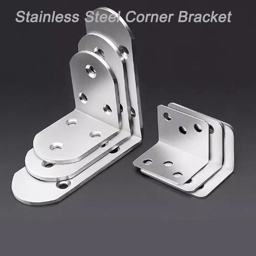 10Pcs L/T-Shaped Corner Code Steel Corner Brackets Joint  For Furniture Door Cabinet Screens Wall with Screws Stainless