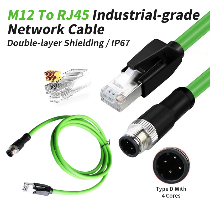 Industrial Grade M12 4Pin D-Type to RJ45 Encoding Cable Waterproof 4-pin Ethernet Network Wire 4-core D-code Sensor Line 1-20M