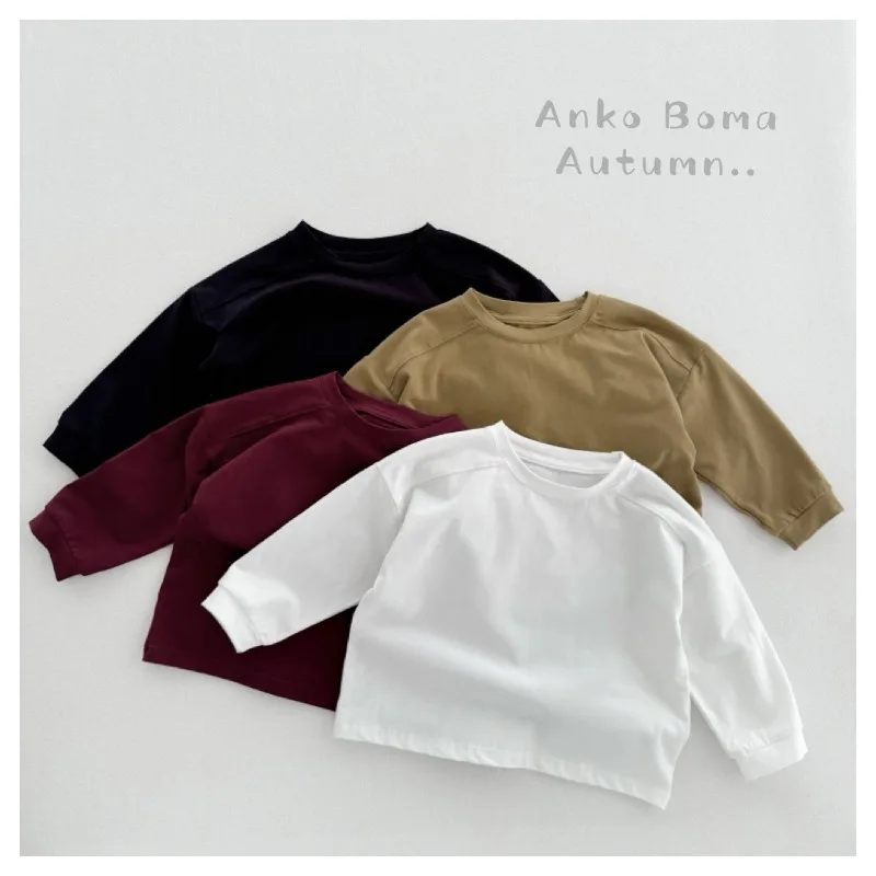 

Kids Slightly Elastic Cotton T-Shirt Autumn Boys Girls Solid Color Long-Sleeved Casual Basic Top