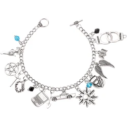 Supernatural Bracelet Gun Star Handcuff Sword Pendant Charm Lobster Clasp Fashion Boy Girl Bangle Jewelry