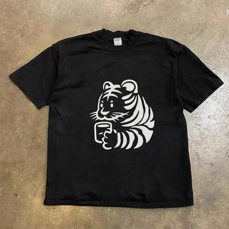 Print T-shirt Gothic Casual Sleeve Short Sleeve New Streetwear and Wo Harajuku Cartoon Tiger Aesthetic Clothes
