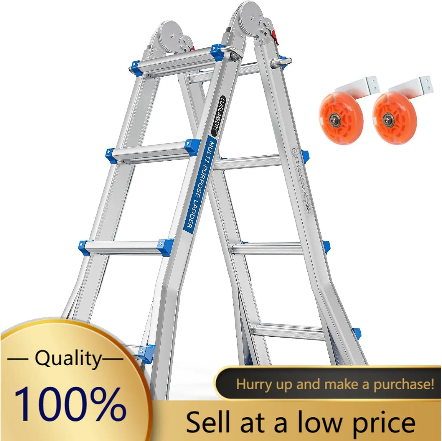 

17FT A Frame Step Ladder Telescoping Ladder, Muti Position Folding Ladder Flared Leg & Wheels Design, 330 lbs Capacity Extension