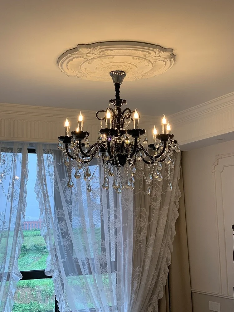 

Vintage French black living room pendant light, crystal room main light, light luxury European high-end headlights, restaurant