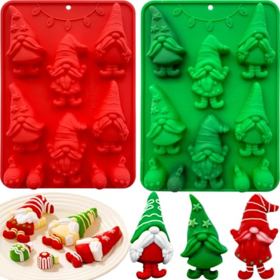 

Christmas Silicone Mold for Baking 2 Pack Christmas Gnome Candy Chocolate Molds for Mini Cakes Soap Chocolate Jello Candy and