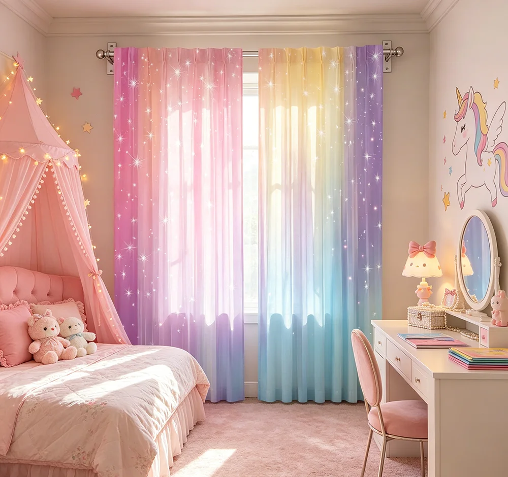 2 Stück Digital Bedruckte Vorhänge, Sternenlicht-Regenbogen-Muster, Künstlerisches Muster Fenstervorhänge für Wohnzimmer Schlafzimmer Dekoration