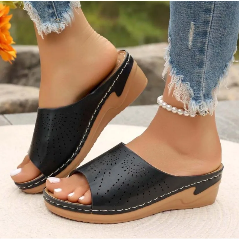 Women's Retro Flower Decor Wedge Sandals Thick Bottom Platform Sandles Woman Plus Size 42 Lightweight Casual Gladiator Shoes