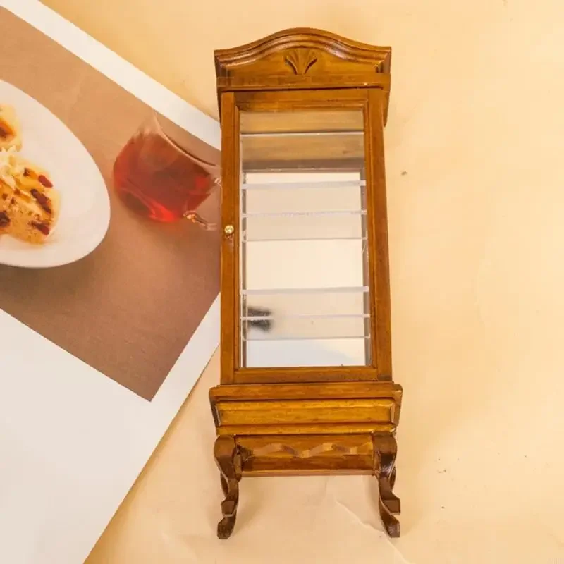 Armário exibição com porta única, para casas bonecas 1/12, armazenamento miniatura, modelo escala,