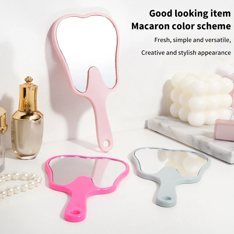 1Pc Dental Mouth Mirror Tooth Shaped Mirror Handheld Unbreakable Plastic Makeup Mirror Dental Accessories