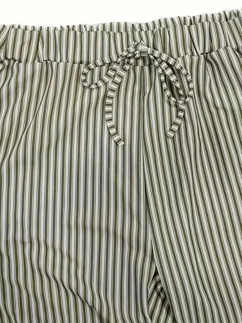 Calças com estampa listra, tamanho grande, confortável, cintura com cordão, elástico, casual, moda feminina, 1XL, 5XL