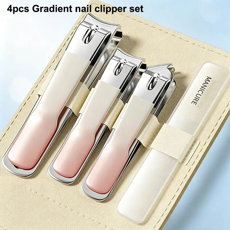 4 Pieces/set Manicure Set With Portable Leather Case And Nano Nail File - Fingernails & Toenails Clippers For Nail Care