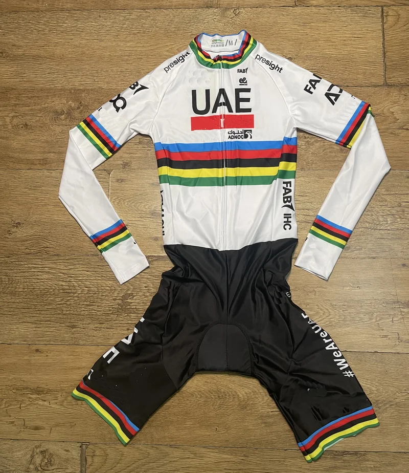 LASER CUT 2024 UAE TEAM WORLD CHAMPION Skinsuit Bodysuit LONG Cycling Jersey Bike Bicycle Clothing Maillot Ropa Ciclismo