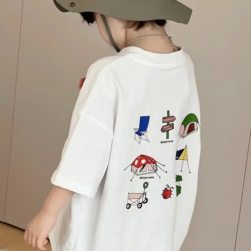 Summer Children\'s T-shirts, Cartoon Characters, Boys And Girls, Loose Crewnecks, Short Sleeves, American High Street Tops