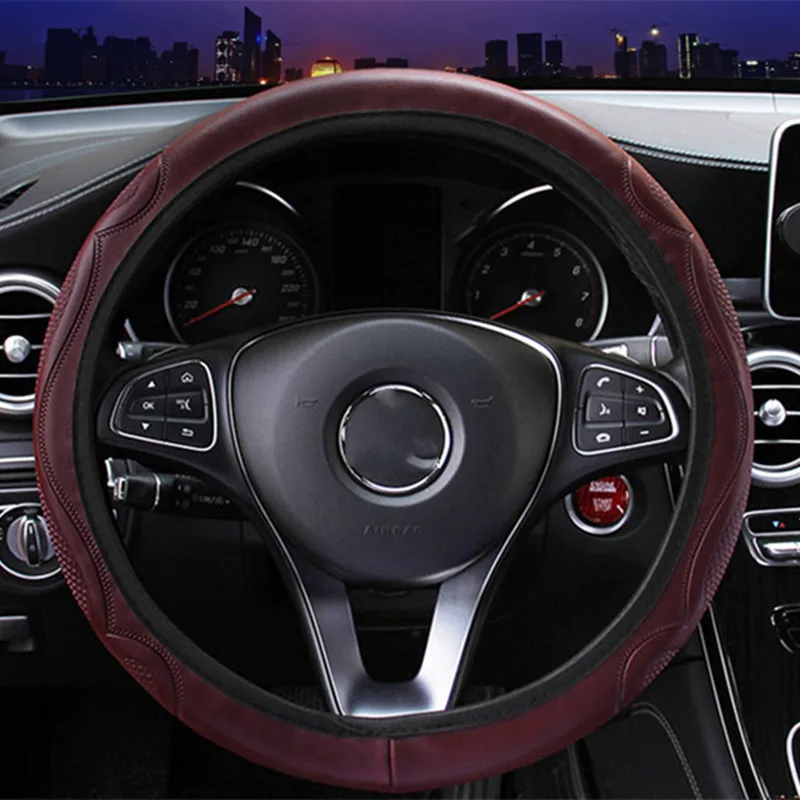 37-39cm Car Steering Wheel Cover Skidproof Auto Steering- Wheel Cover Anti-Slip Embossing Leather Car-styling Car Accessories