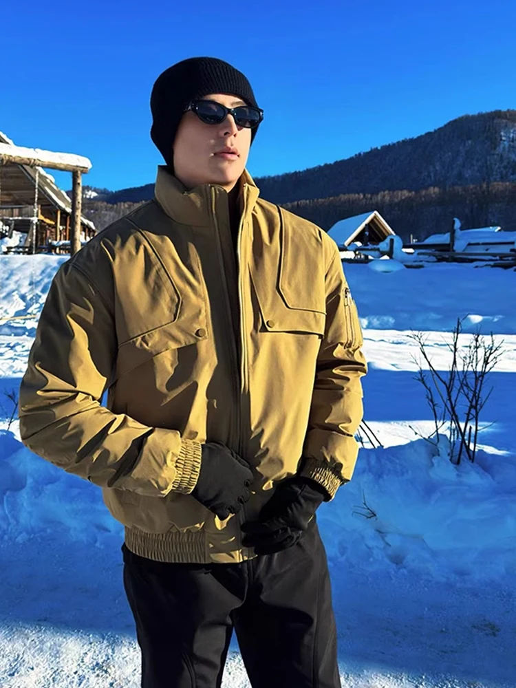 سترة طيران قطنية على الطراز الأمريكي للرجال، معطف طيران شتوي عالي الجودة ذو ياقة قصيرة، مقاوم للرياح ودافئ للارتداء الخارجي.