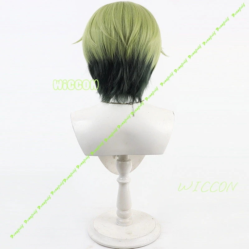 Naoya Zenin Cosplay Wig Green Black Short Hair Earring Shimetsu Kaiyuu Anime Halloween Party Role Play for Women Men view 5