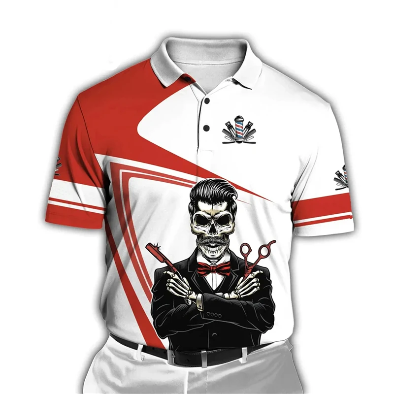 مهنة الحلاق قميص بولو قصير الأكمام 3D مطبوعة فضفاضة مريحة تصفيف الشعر موحدة الأزياء الإبداعية شخصية الملابس #2