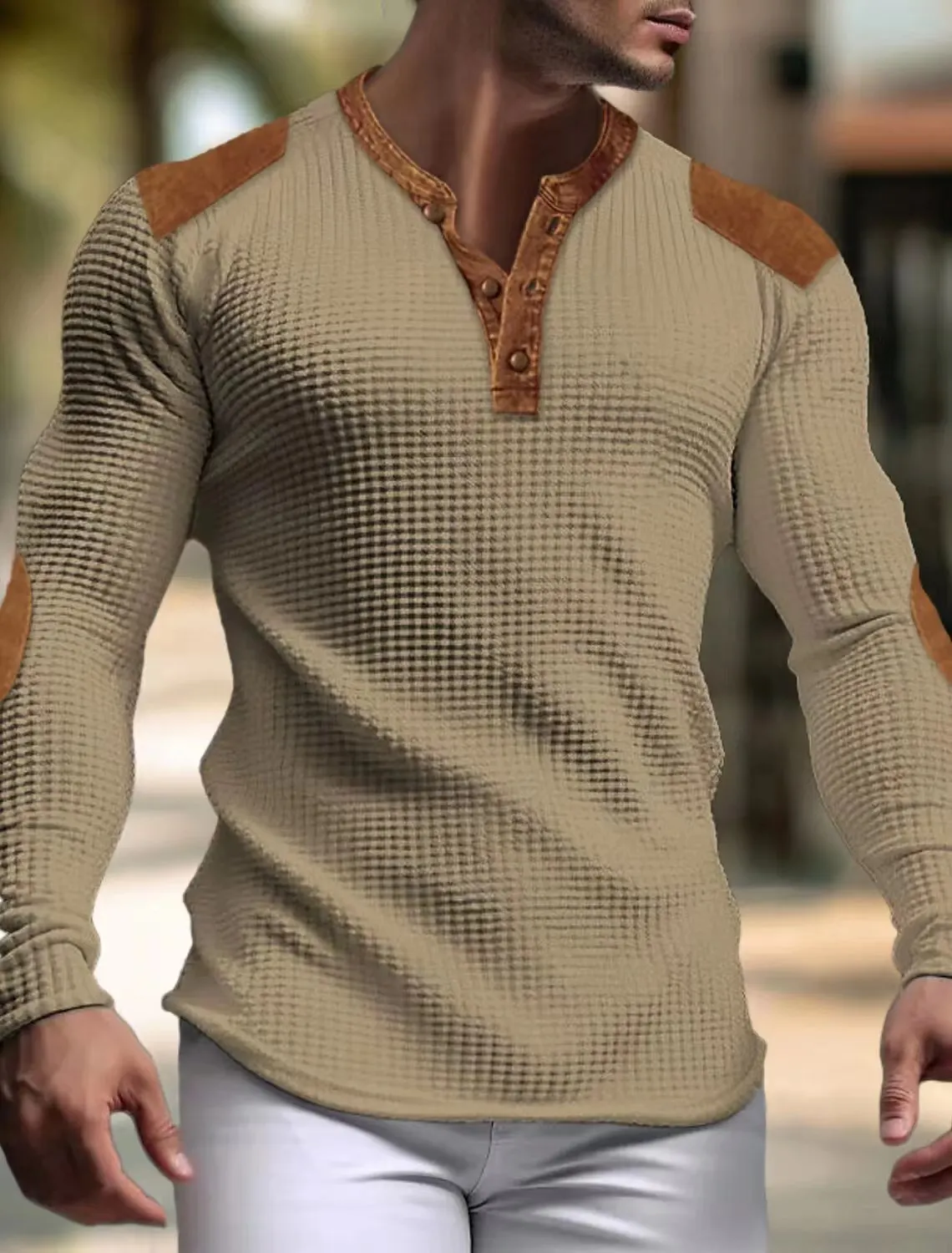 3d Breathable Men\'s Casual Hoodie Autumn V-neck Waffle Solid Color Slim Top Popular Buckle