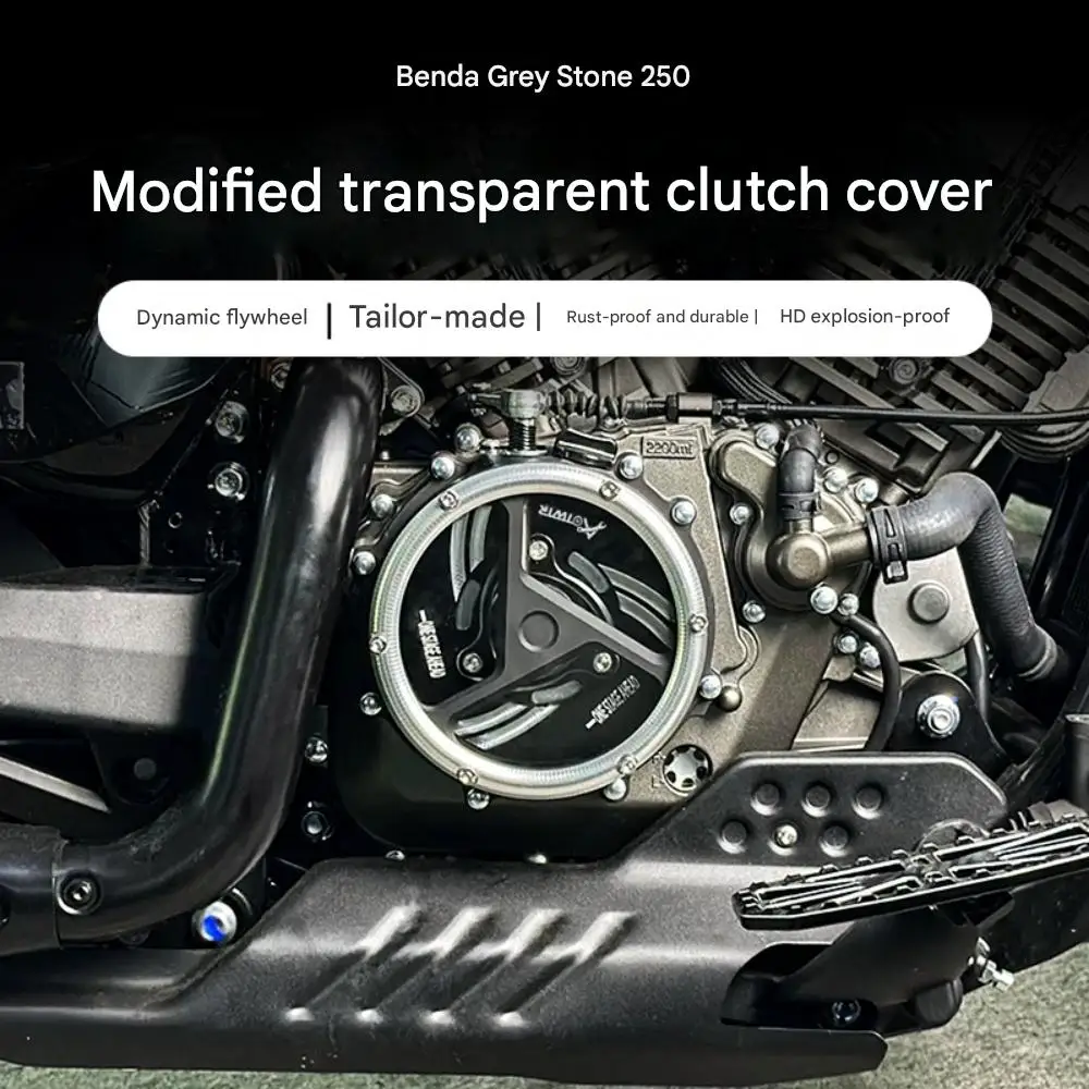 Transparent clutch cover and engine side cover accessories for Benda ROCK 250 and Chinchilla 250 (Grey Stone 250)
