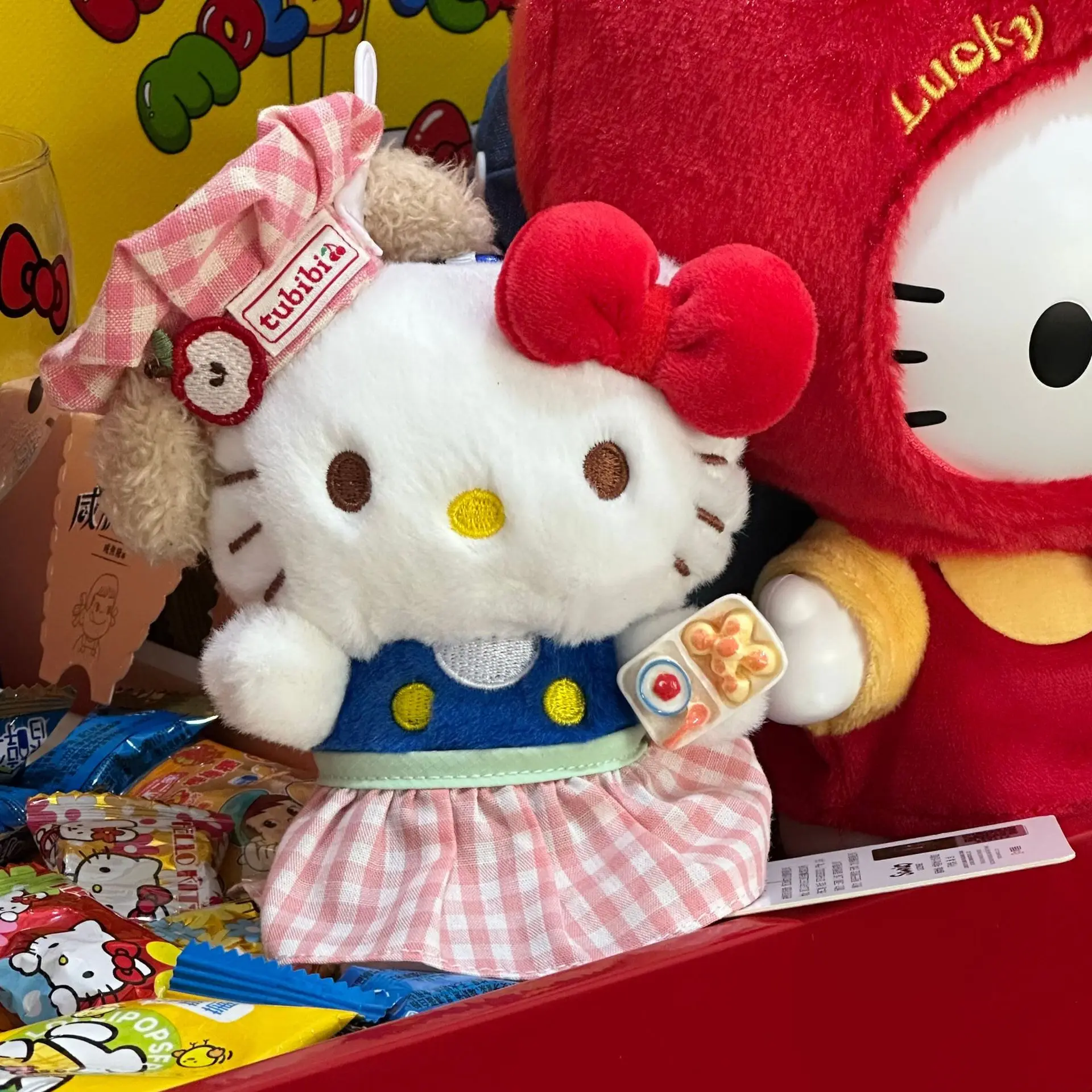 Apfel-Reis-Löffel, Koch, Hello Kitty, Plüsch-Puppen-Anhänger, süße Puppe, Spielzeug, Schlüsselanhänger, Mädchen, Rucksack, Dekoration, Geschenk
