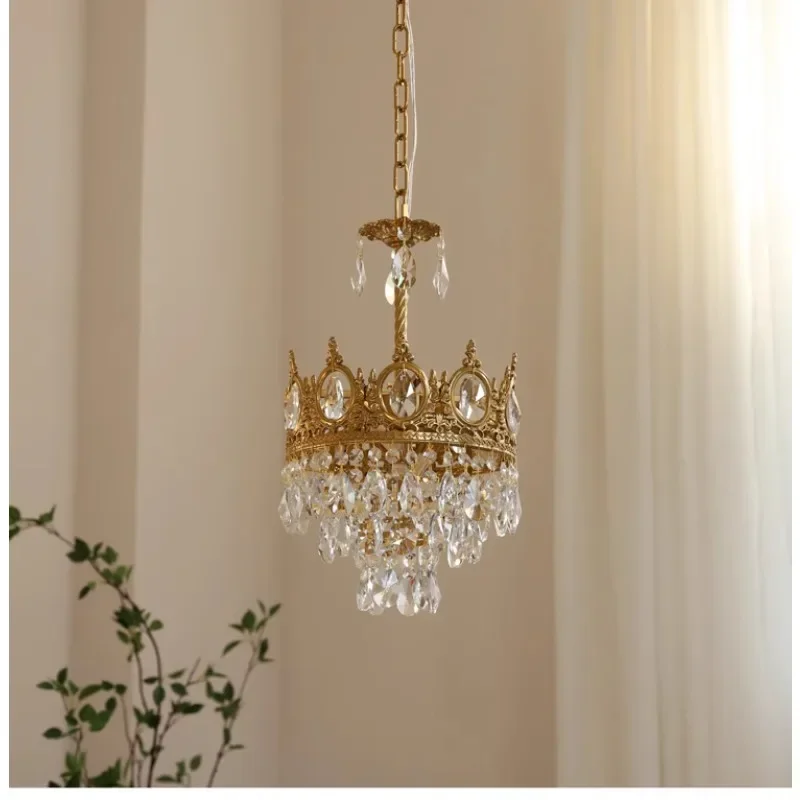 Vintage crown small crystal chandelier French American brass bedroom bedside entry cloakroom light