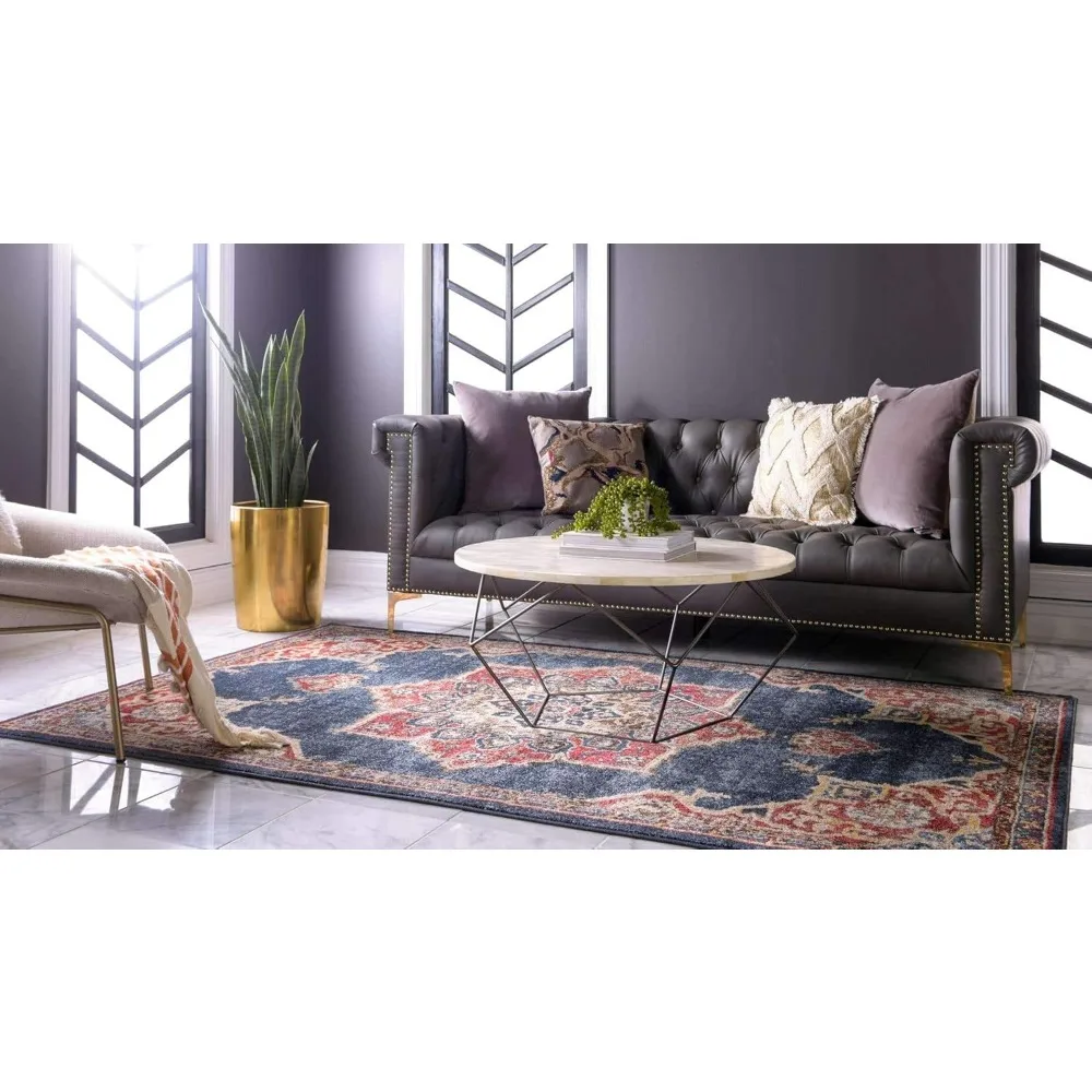 Traditional Classic Vintage Inspired Area Rug with Warm Hues 10' 0 x 14' 0 Rectangular, Navy Blue, Carpets