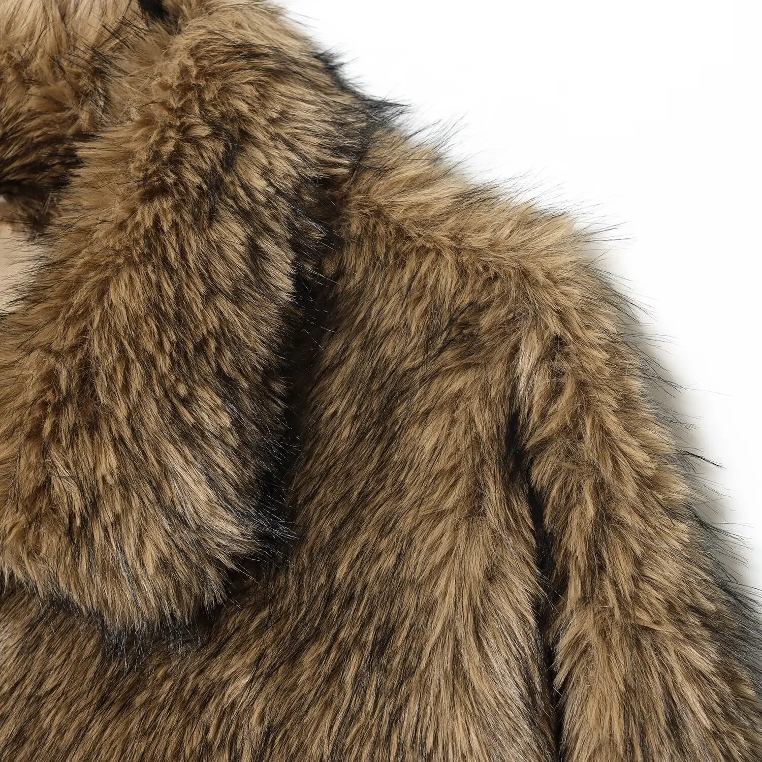 Faionable Versátil Casaco de Pele Artificial JNLEAOG Or Casacos Feminino Tecido de Poliéster Longo Fechamento com Zíper