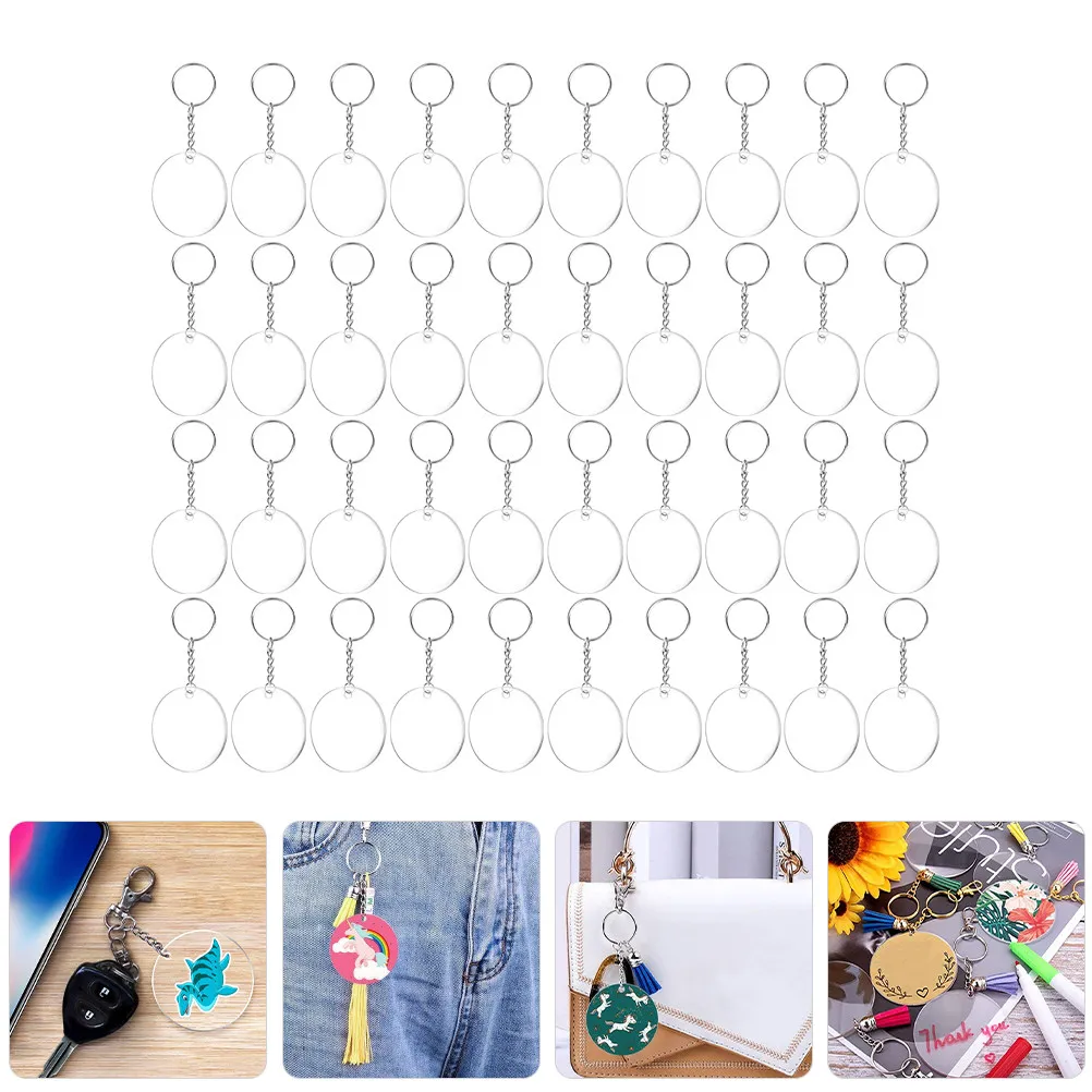 

120 set Keychain Blanks Acrylic Diy Pendant Craft Supplies Clear Transparent Multi-Function Portable Charms For Handmade Jewelry