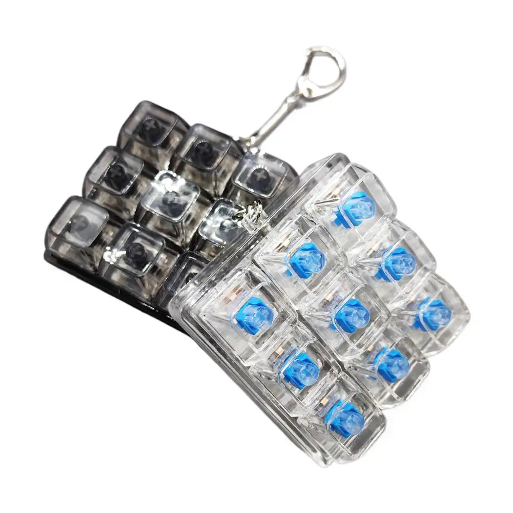 9 Keys LED Keyboard Keycap Keychain, Finger Mechanical Switch Clicker Button, Stress Relief Decompression Toy, Key Button Gift