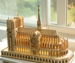 Puzzle tridimensionnel en bois de la cathédrale Notre-Dame, Traptoy bricolage, aide pédagogique en géographie, bâtiment célèbre du monde entier