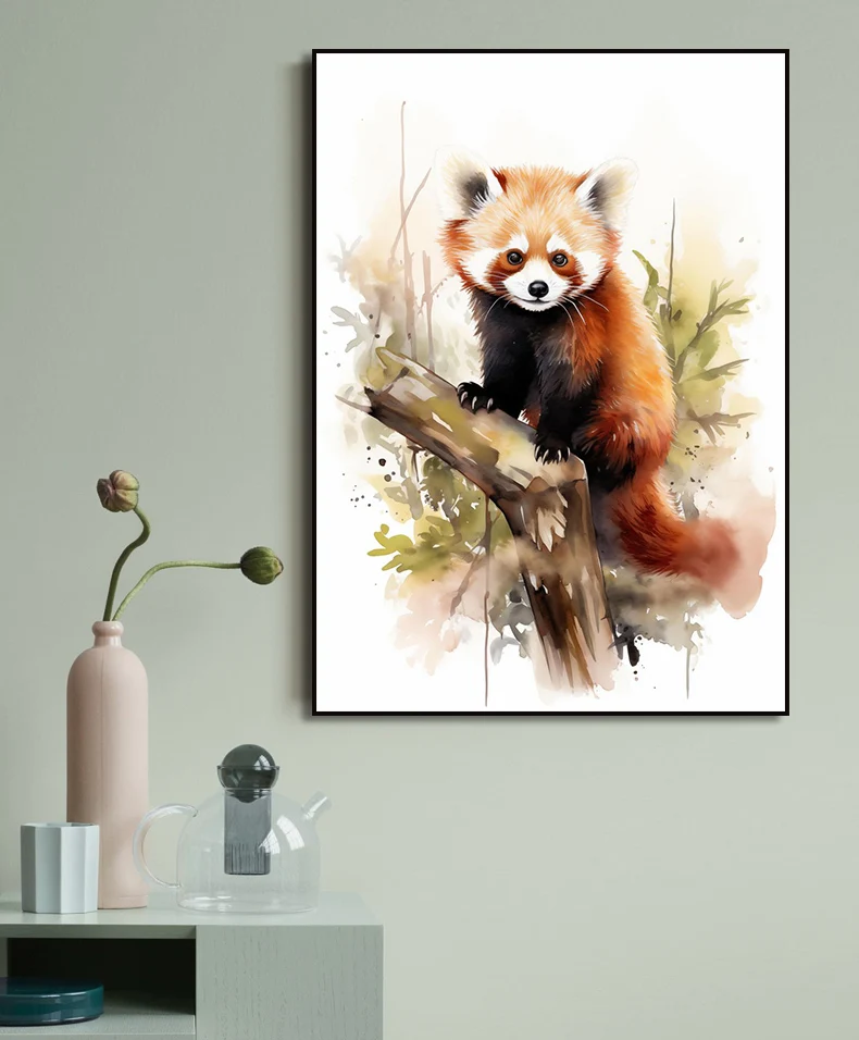 Red Panda Watercolor Arts Poster Print Canvas Art Pictures for Livng Room and Children Bedroom Home Decor Frameless Painting