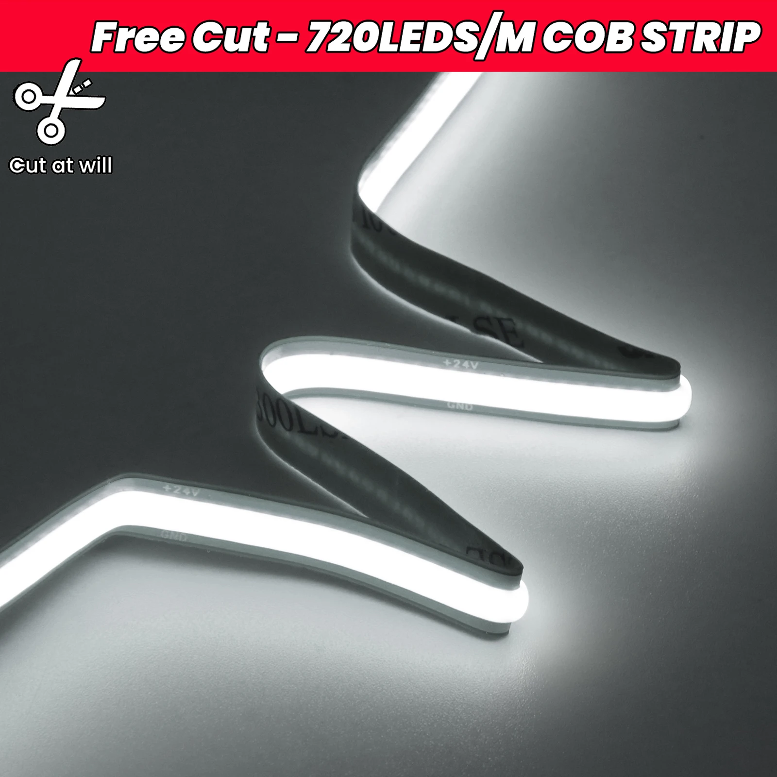 720LEDS/M Free Cut COB Strip Self Adhesive 3000K 4000K 6000K Flexible Ribbon LED Strip Light High Bright 0.5M 5M 10M 20M