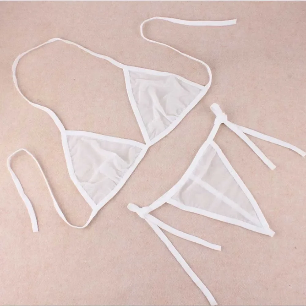 Conjunto de Bikini transparente con espalda descubierta para mujer, traje de baño con sujetador para mujer, traje de baño con Tanga de tres puntos, Bikini unicolor para mujer