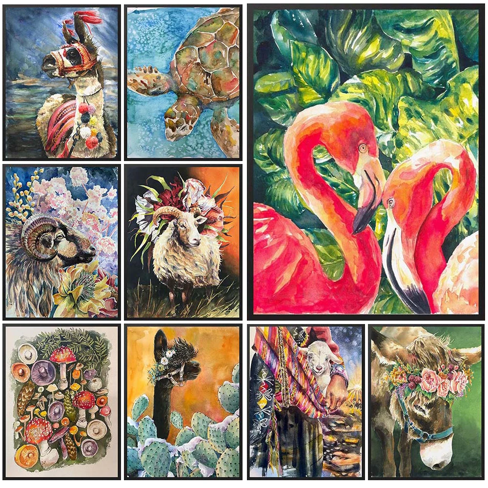 Tropical Animals Flamingo Wild Turtle Prints Poster Wall Art Canvas Painting Home Decor Wall Pictures For Living Room Unframed