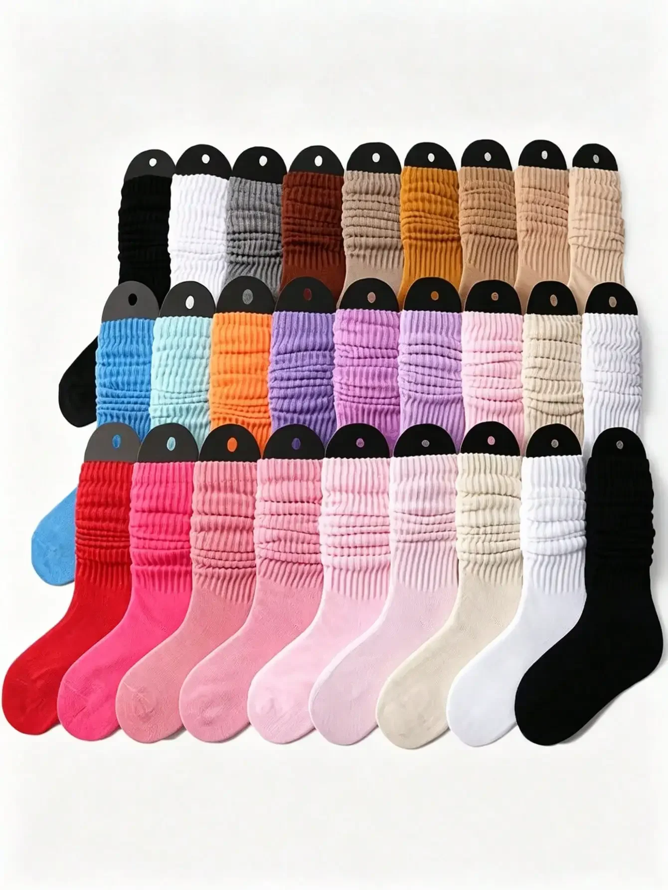 36 Pairs Of Random Colored Women's Candy Pile Socks, Long Leg Socks, Autumn And Winter Knitted Warm, Comfortable, Soft And Casual High Leg Socks