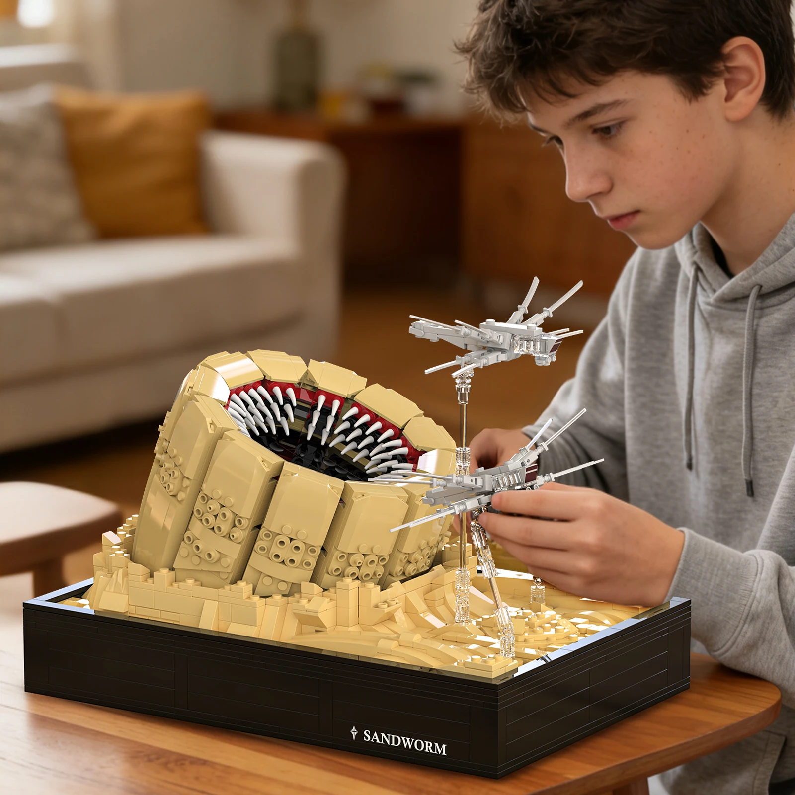 Devouring Anything Dune Ornithopter Sandworm Attack Scene Large Extraterrestrial Creature Desert Planet Bricks Educational Toy - view 4
