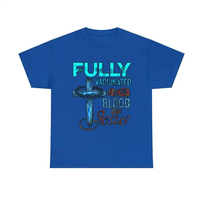 

Fully Vaccinated By The Blood Of Jesus blue Unisex Short Sleeve Tee