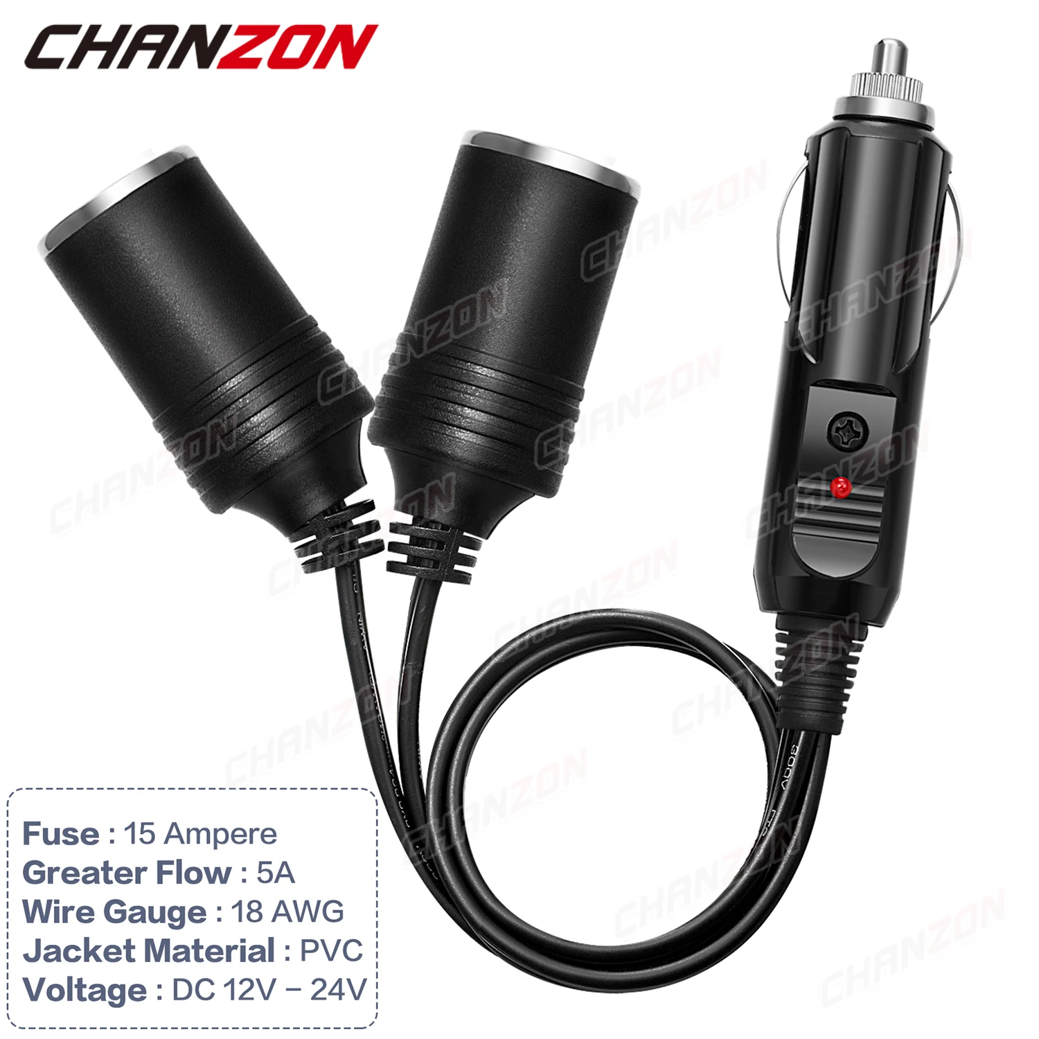 

7-дюймовый 2-контактный удлинитель для прикуривателя 18AWG 12V 24V 15A, автомобильный разветвитель, кабель-адаптер UL, гнездо-разъем, автоаксессуар