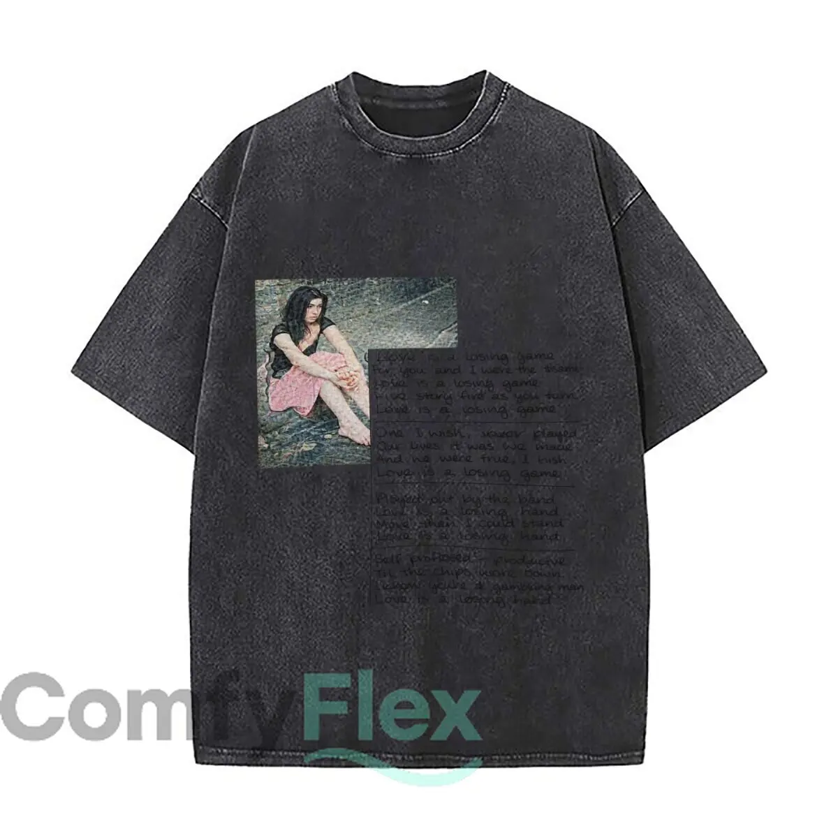 Love Is A Losing Game Woman Handwritten Lyrics Vintage Distressed Loose Streetwear Tops