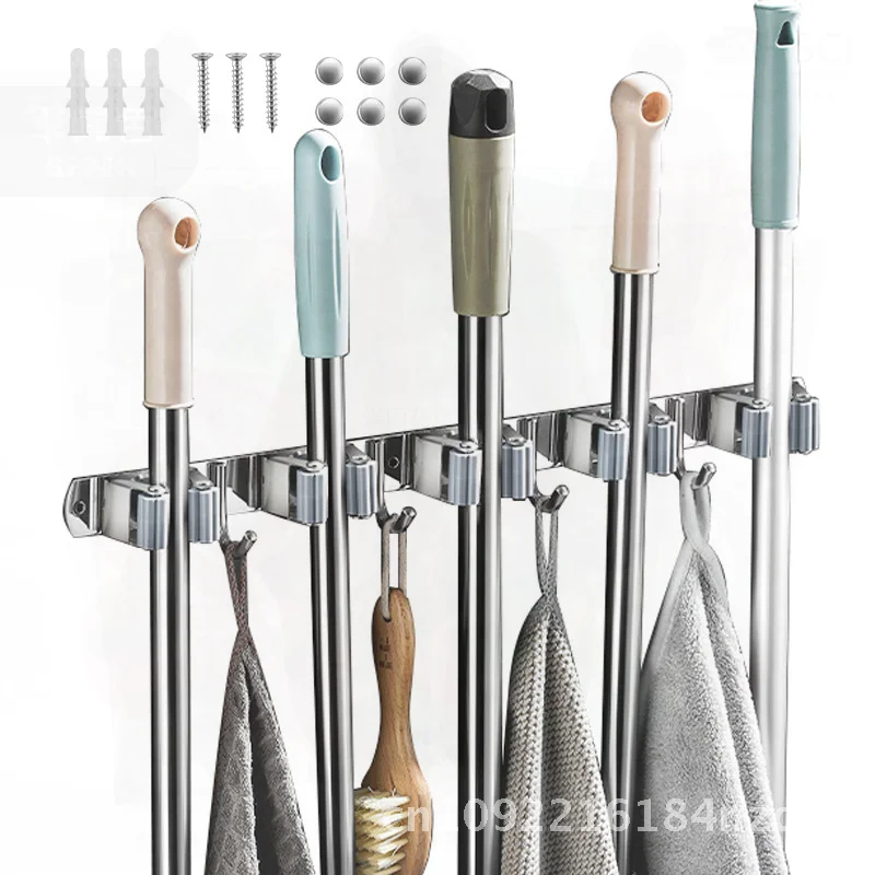 

Stainless Steel Punch-Free Mop Hook Multi-Functional Wall Hanging Broom Mop Rack Cross-Border Home Improvement Accessory