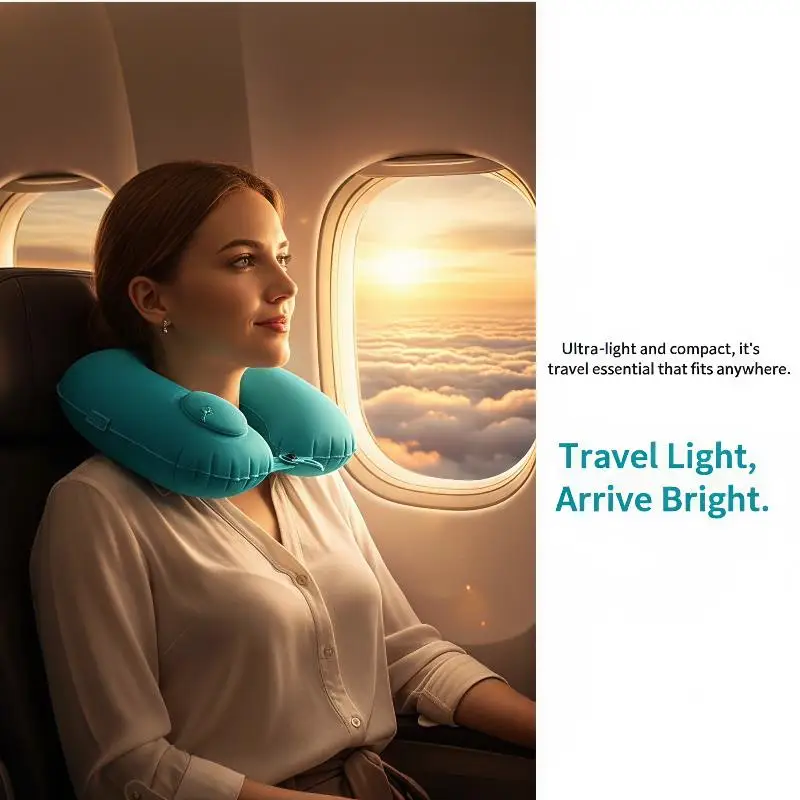 Soft Flocking Inflatable Neck Pillow Self Inflating Portable 1PC Ideal for Office Nap Camping Travel Use