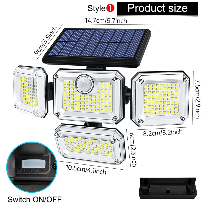 โคมไฟพลังงานแสงอาทิตย์20W 122/333led IP65กันน้ำกลางแจ้งในร่มโคมไฟสวนพลังงานแสงอาทิตย์พร้อมหัวปรับมุมแสงกว้างแสง3โหมด