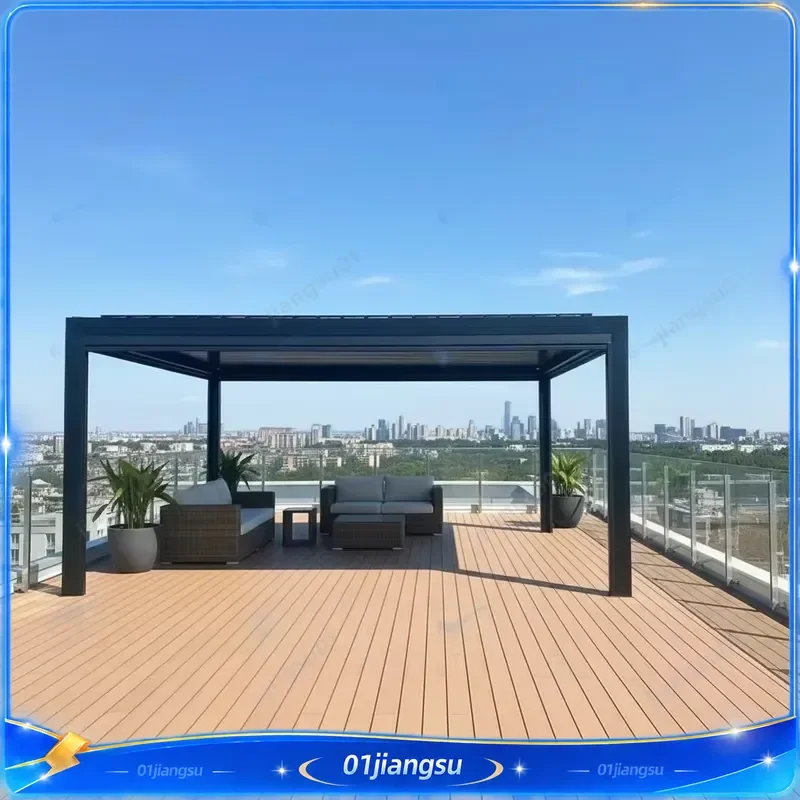 Motorized Aluminum Pergola with Glass Sliding Door LED Lighting Eco Friendly Outdoor Gazebo for Backyard Balcony Terrace
