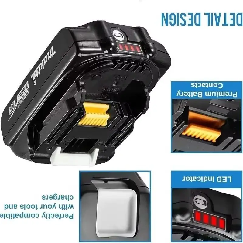 

Аккумулятор и зарядное устройство Makita 18 В, 3,0 Ач BL1860 BL1850B BL1850 BL1840 BL1830 Замененный электроинструментом Makita 18650, 3000 мАч
