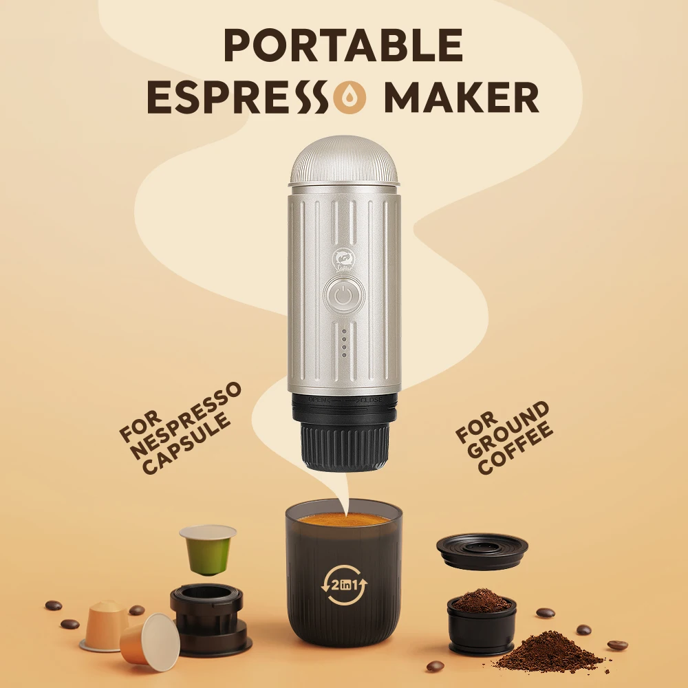 ماكينة القهوة الكهربائية المحمولة Travel Camping Coffee Maker Electric Portable Espresso Machine Self-Heating with NS Capsule