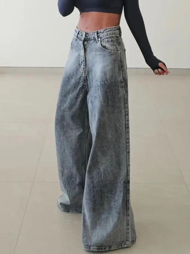 CHICEVER Casual Distressed Baggy Jeans For Women High Waist Streetwear Hip Hop Loose Wide Leg Pants Female Y2K Clothing 2024 New