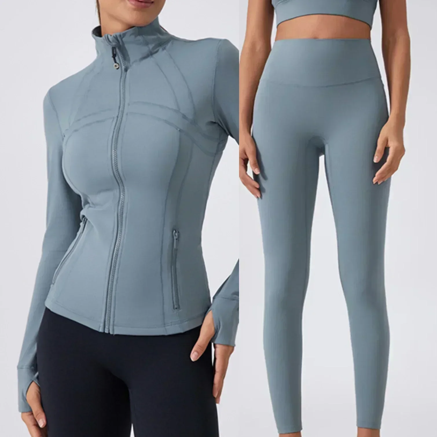 

Куртка Lemon Defines для тренировок, бега, тренажерного зала, йоги, куртка на молнии, высококачественная облегающая спортивная одежда с воротником-стойкой, леггинсы, костюм