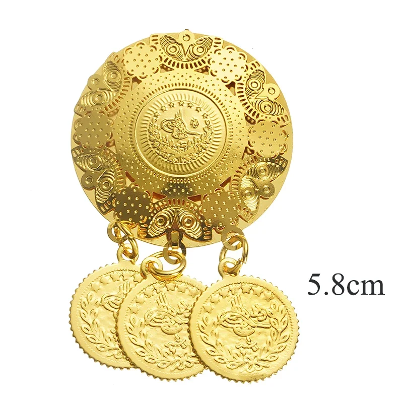 New Turkih Coin Brooch Pin Gold Pated Jewelry Pins for Women Arabic Middle East Wedding Brosch for Women Ethnic Bride Gifts